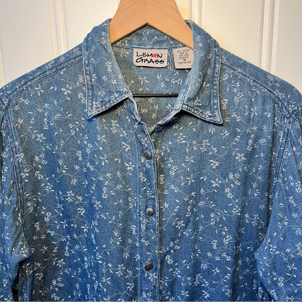 Lemon Grass VTG Denim Floral Button Down